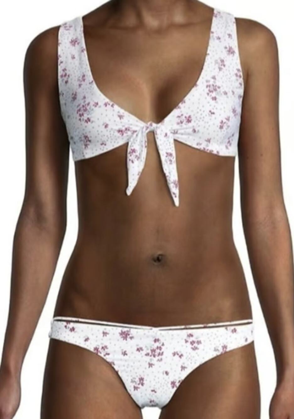 Bond-Eye Women's Estimated M Tie-Front Lilly White Floral Bikini Top B1-14